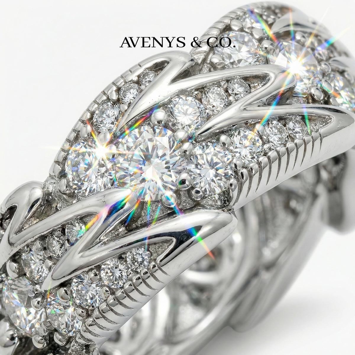 Birds Classic Ring with White Round Stone – on White Gold