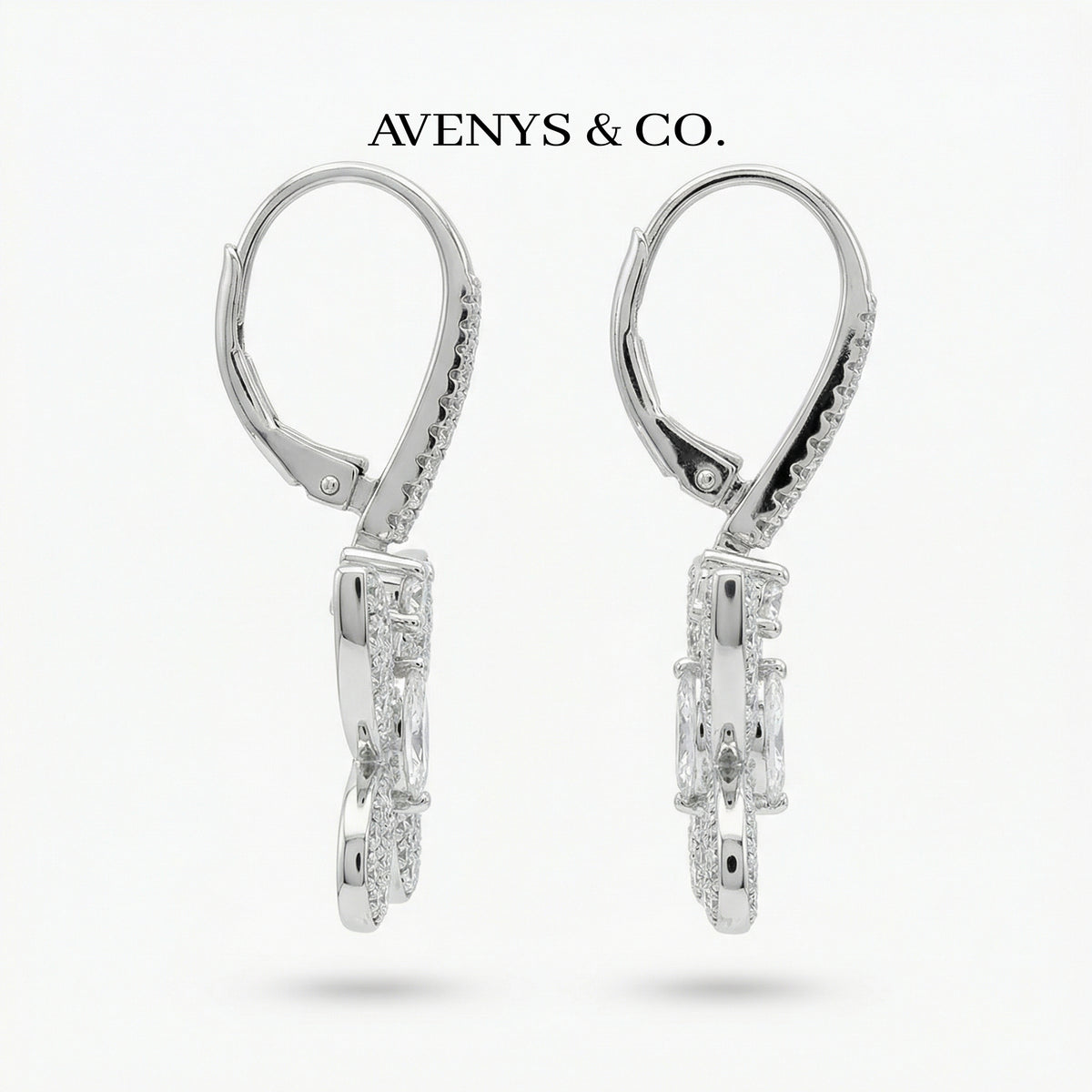 Butterfly Earrings with White Round Stone – on White Gold