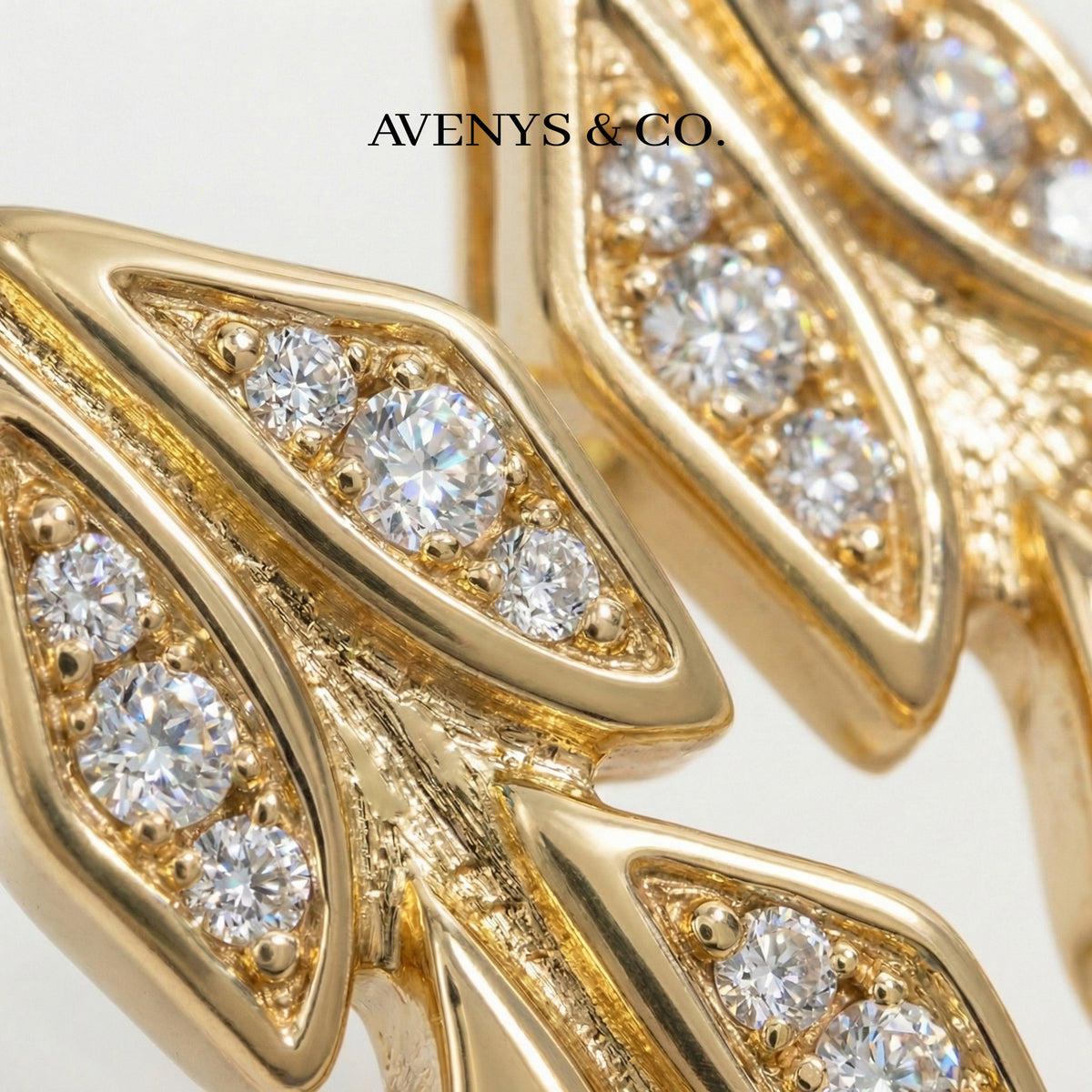 Leaf Earrings with White Round Stone – on Yellow Gold