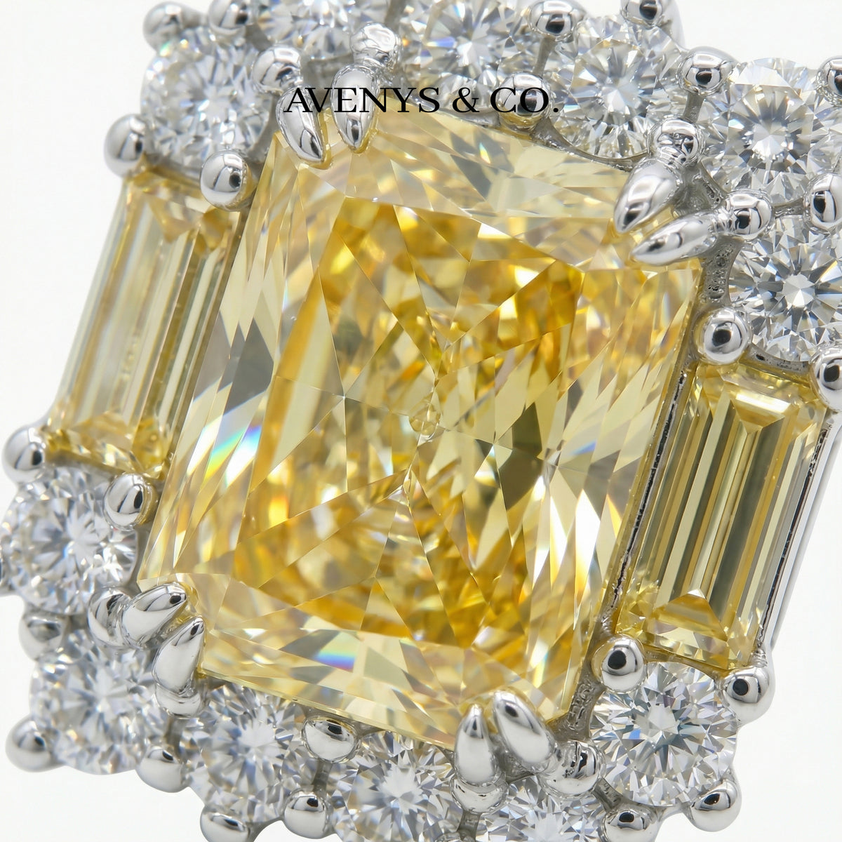Sunshine Halo Earrings with Yellow Radiant Stone – on White Gold