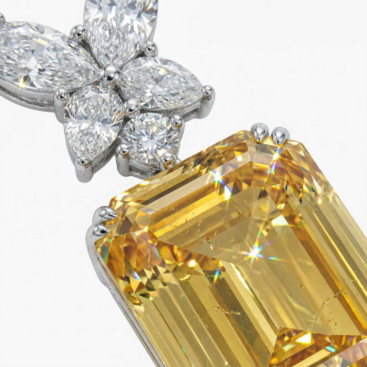 Emerald Necklace  with Yellow Emerald Stone – on White Gold