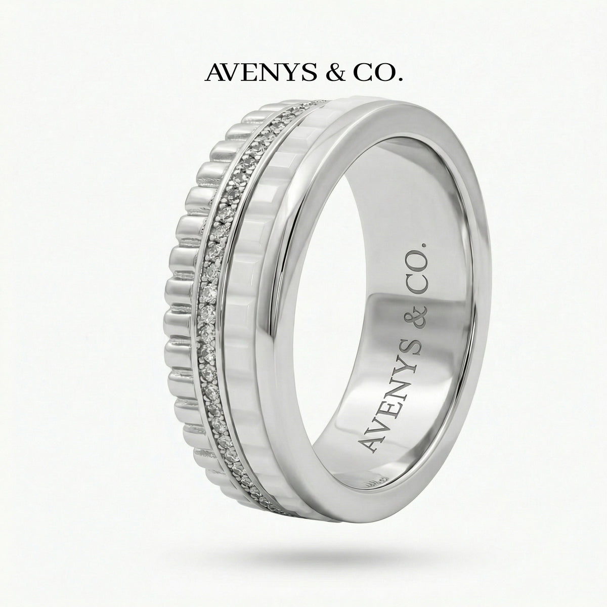 Quatre Ring with White Round Stone – on White Gold