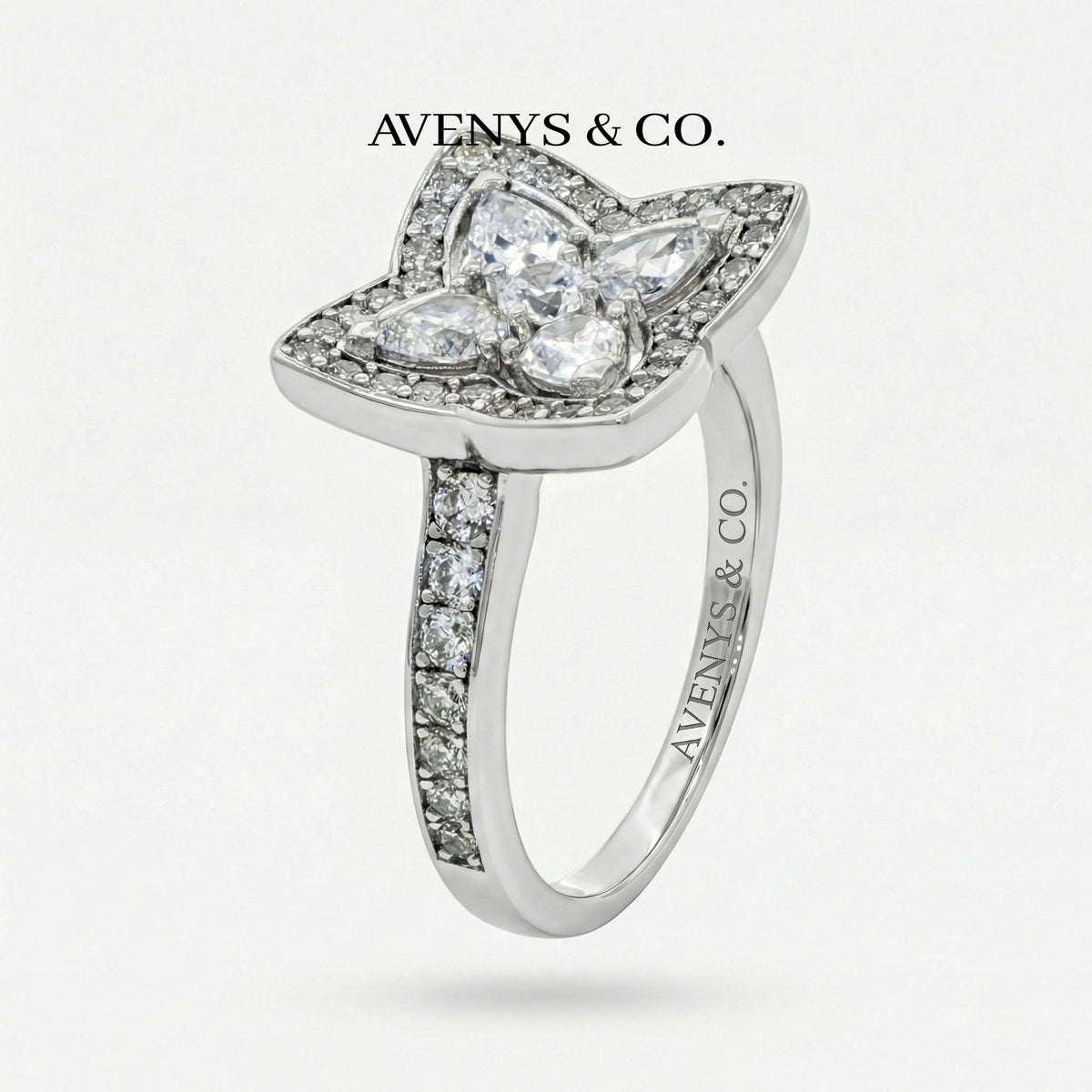 Lotus Classic Ring with White Round Stone – on White Gold