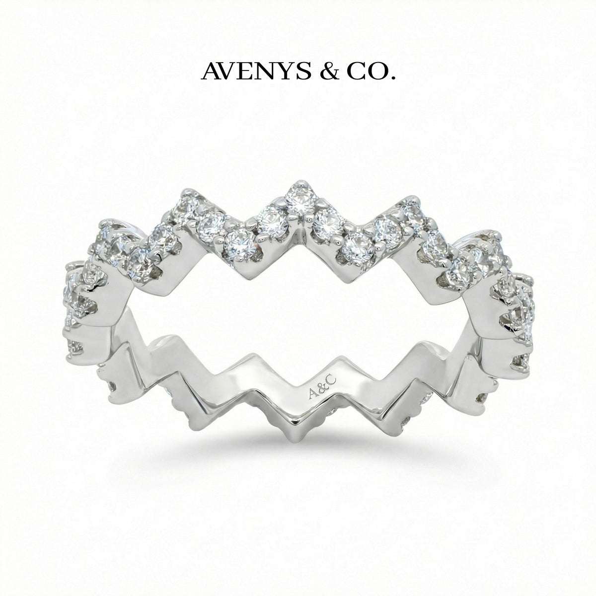 Summit Pave Ring with White Round Stone – on White Gold