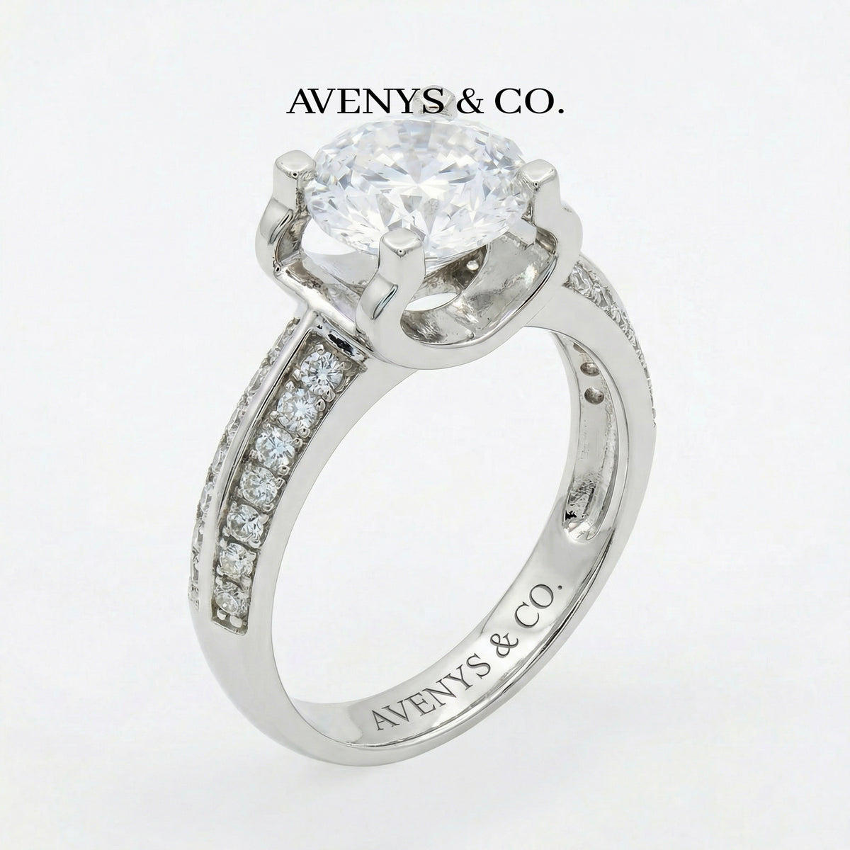 Suspension Max Pave Ring with White Round Stone – on White Gold
