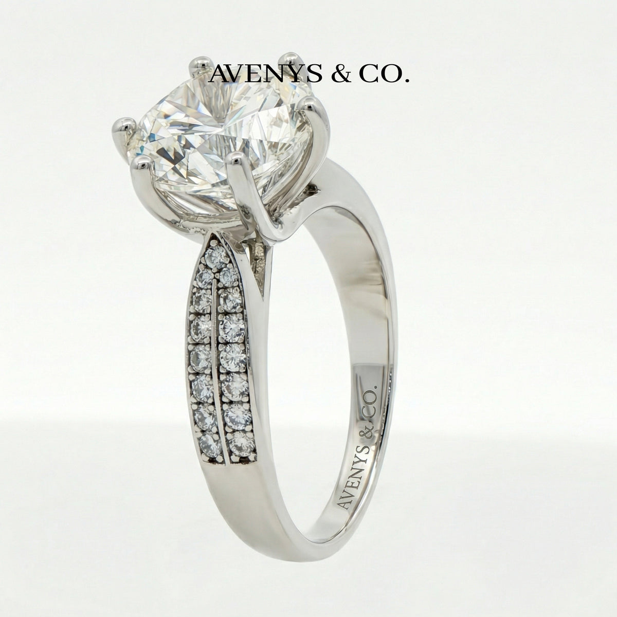 Twist Pave Solitaire Ring with White Round Stone – on White Gold
