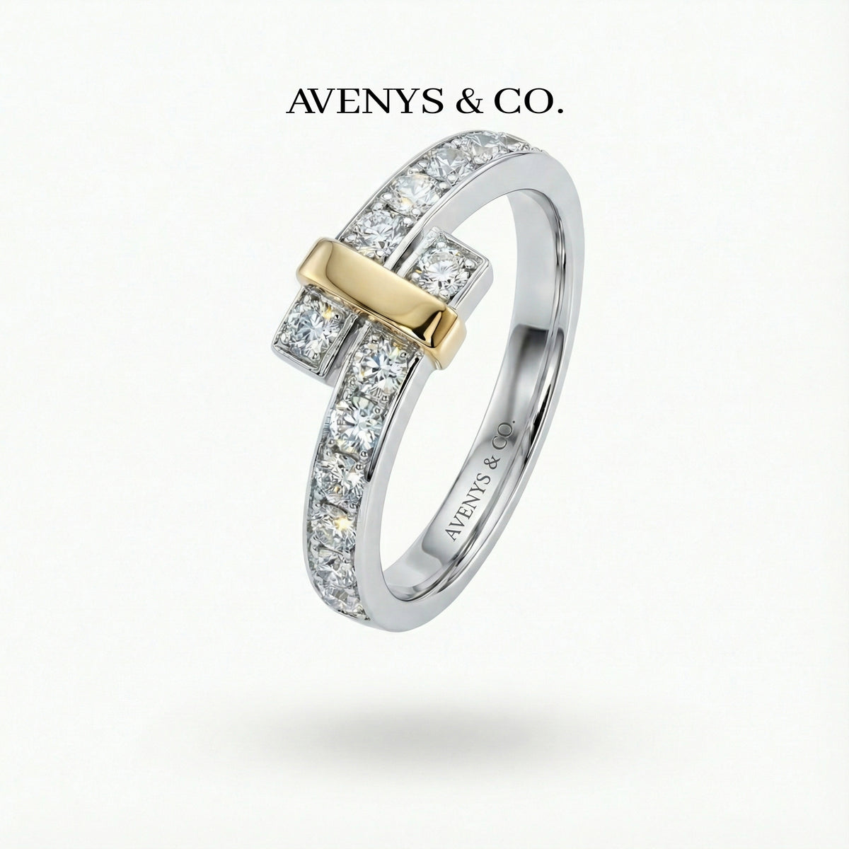 Keystone Pave Ring with White Round Stone – on White Gold