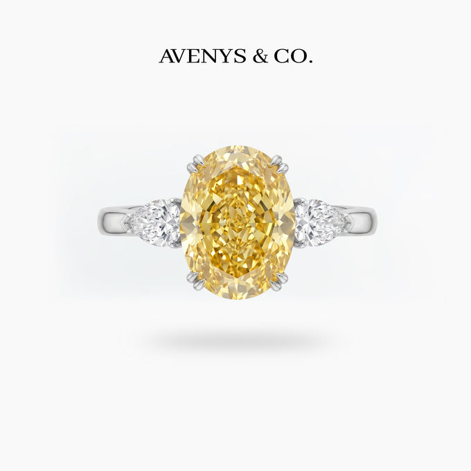 Queens Oval Ring with Yellow Oval Stone – on White Gold