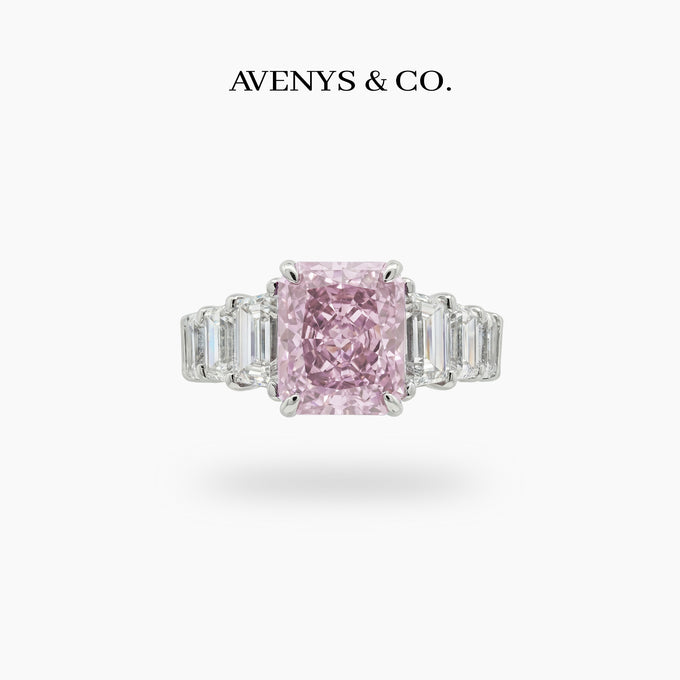 Princess Eternity Ring with Pink Radiant Stone – on White Gold