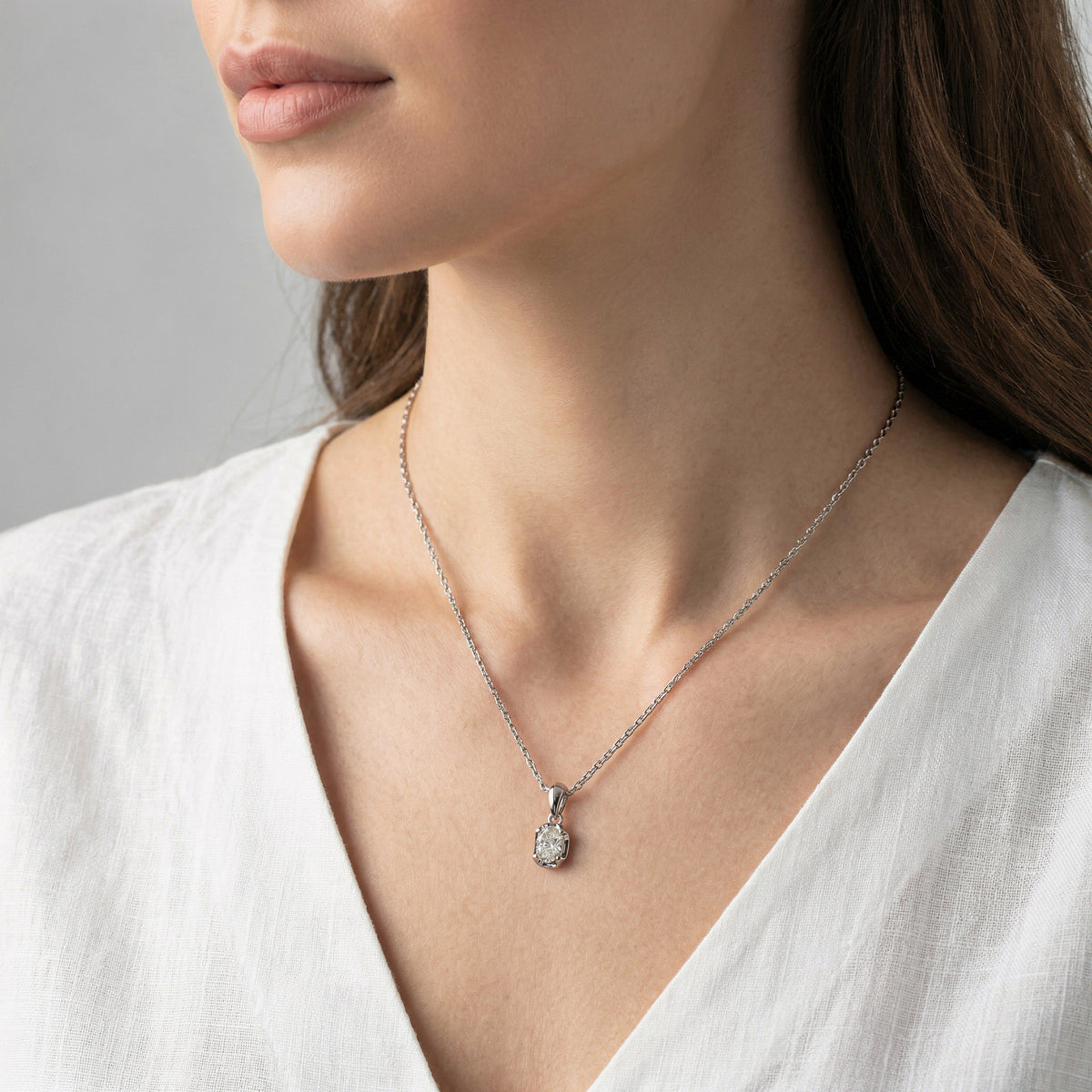 Platinum White Gold Oval Cut Diamond Solitaire Pendant Necklace