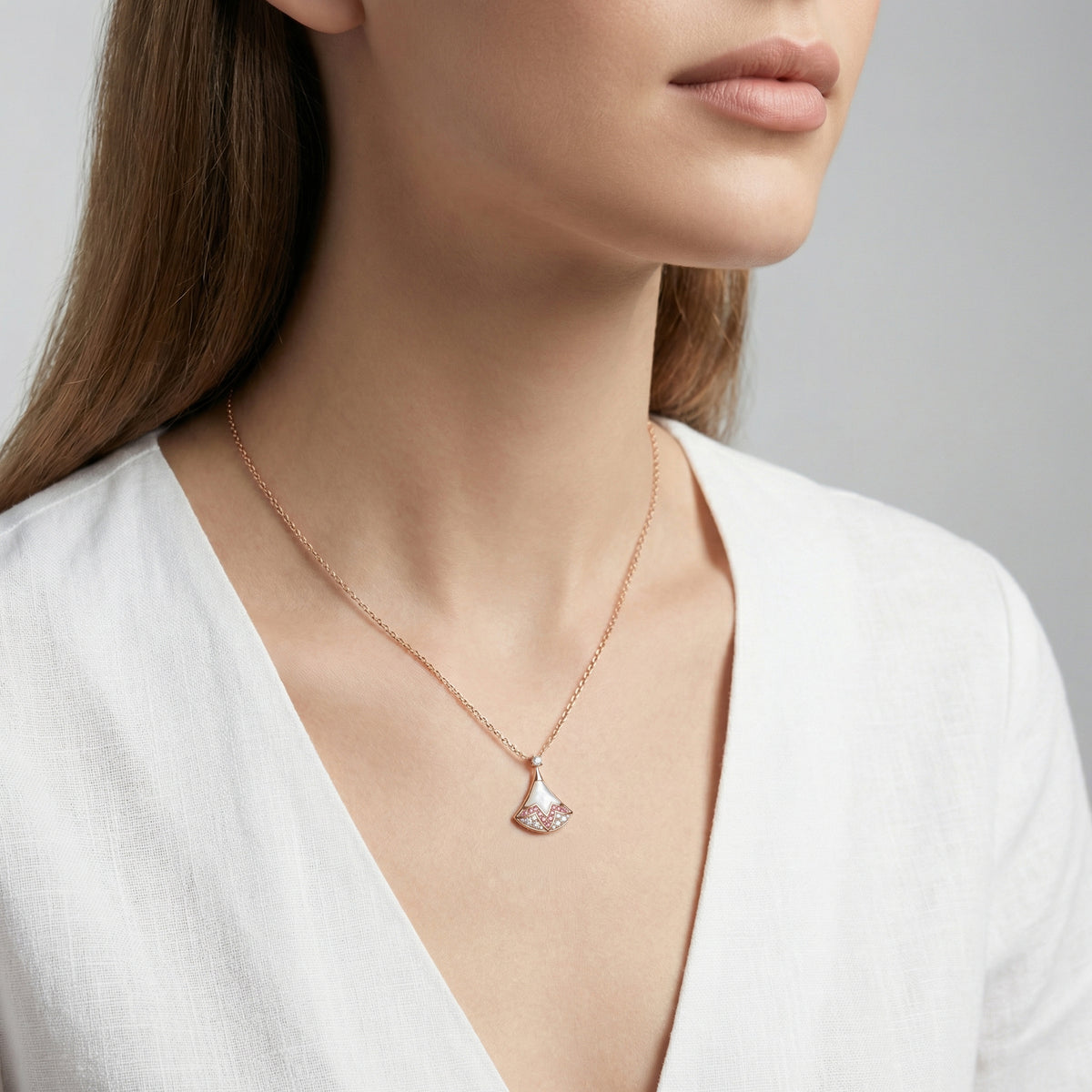 Rose Gold Charm Necklace with Round Brilliant Diamond Pendant