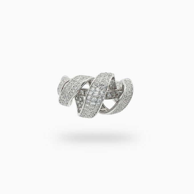 Twist Rope Pave Ring with White Round Stone – on White Gold