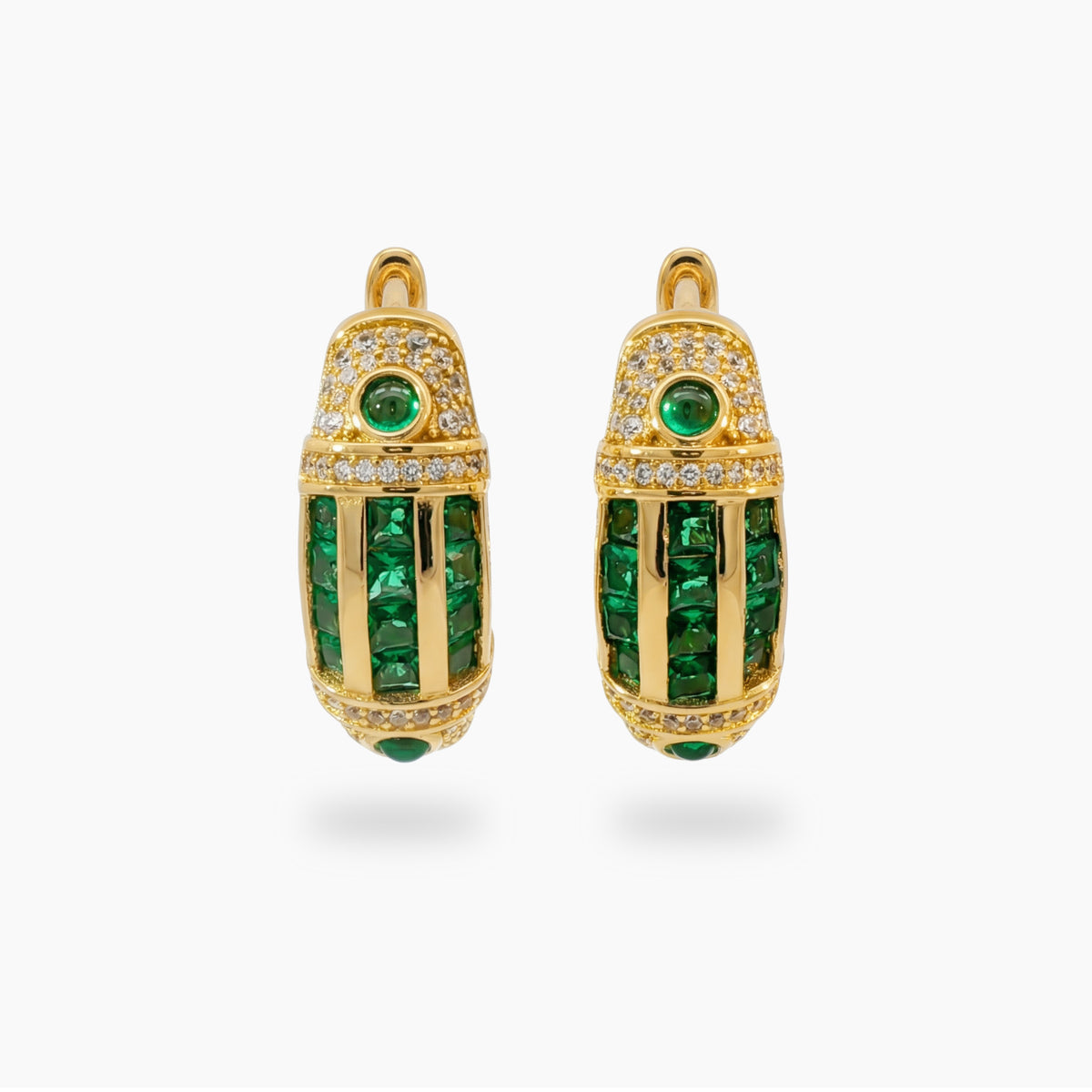 Cleopatra Earrings with Green Emerald Stone – on Yellow Gold