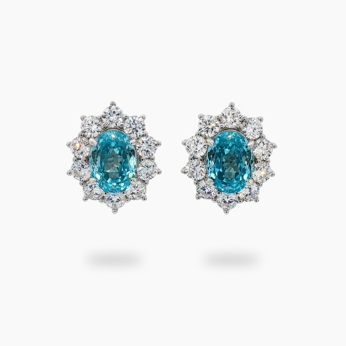 Bloom Halo Earrings with Paraiba Oval Stone – on White Gold