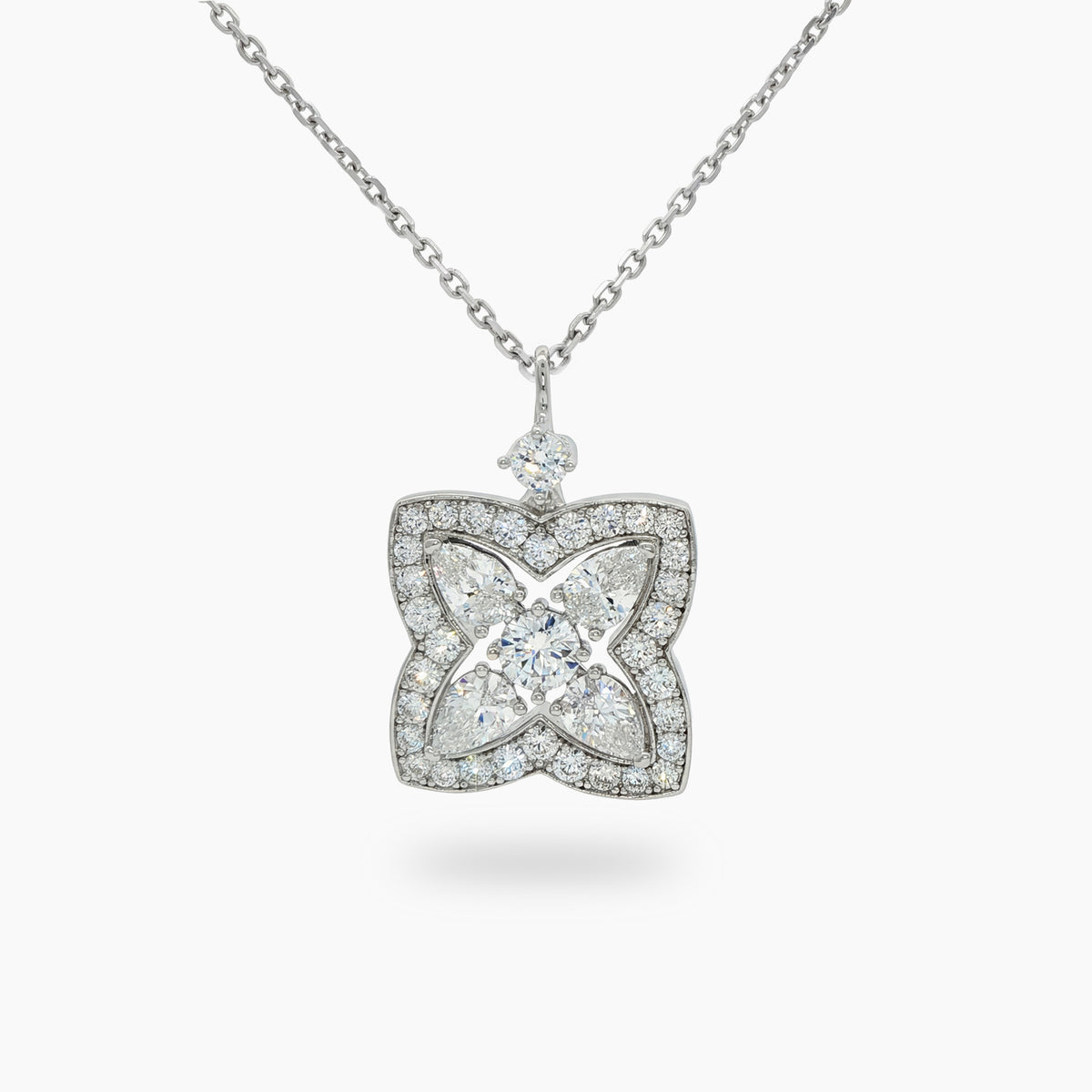 Lotus Classic Necklace with White Round Stone – on White Gold