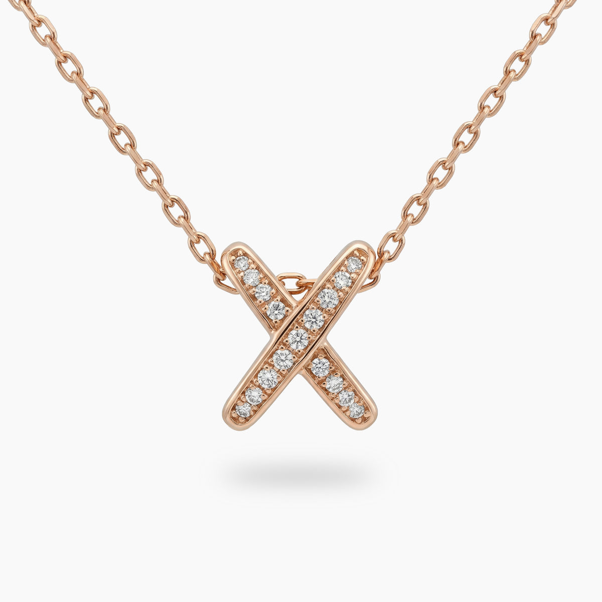 Interlink Necklace Rose Pendant with White Round Stone – on Rose Gold