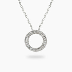 Spiral Necklace with White Round Stone – on White Gold