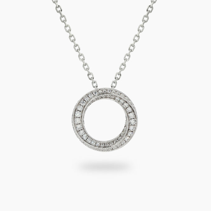 Spiral Necklace with White Round Stone – on White Gold