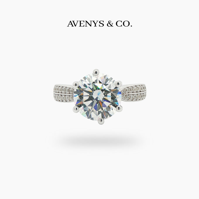 Twist Pave Solitaire Ring with White Round Stone – on White Gold