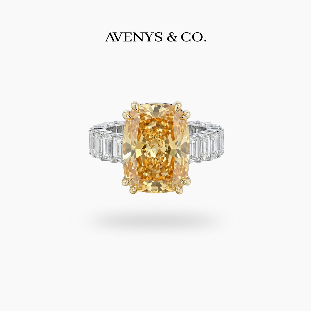 Crown Eternity Ring with Yellow Cushion Stone – on White Gold