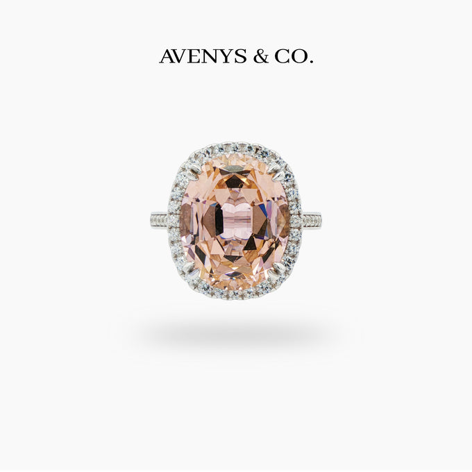Regent Ring with Pink Cushion Stone – on White Gold