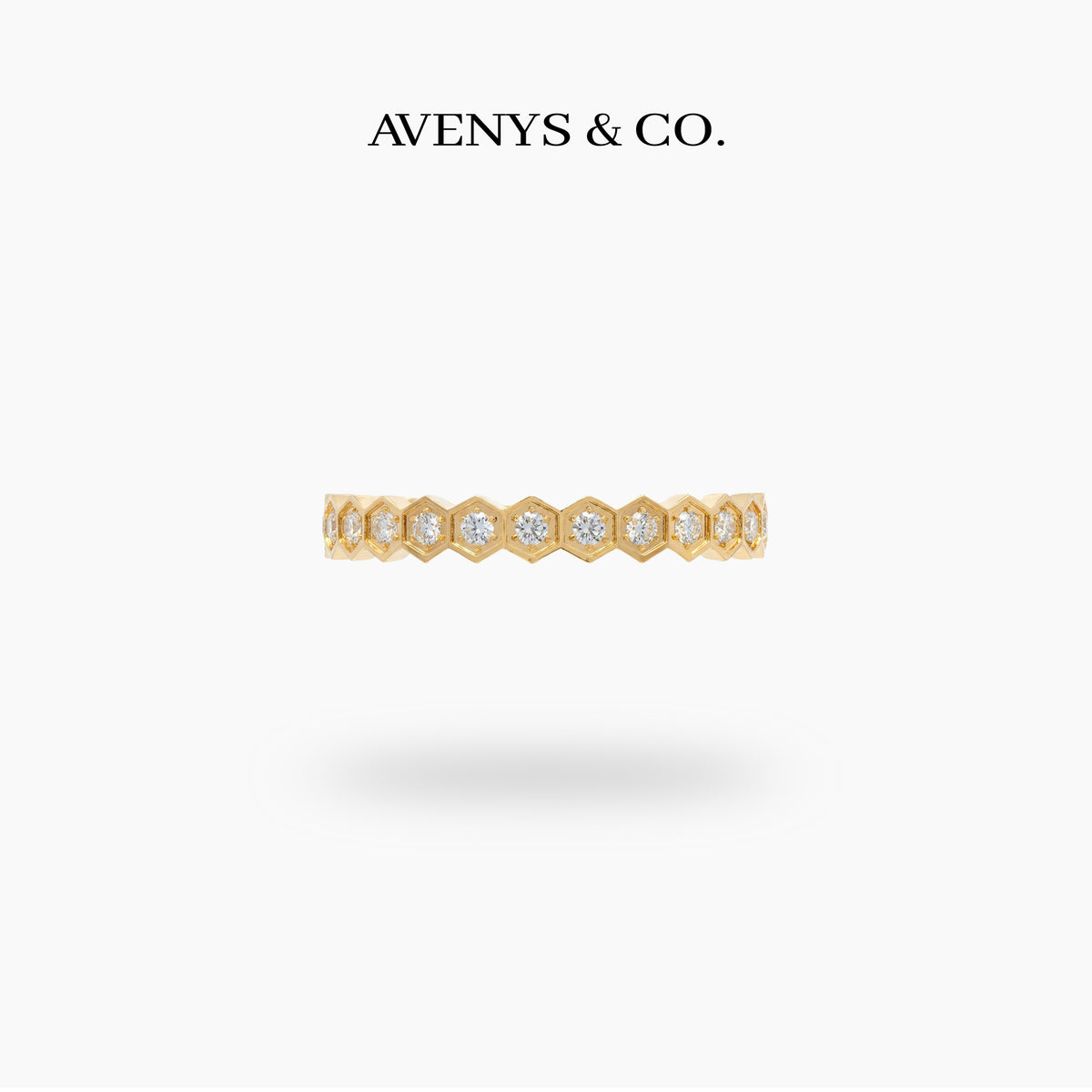 Honeycomb Ring Full with White Round Stone – on Yellow Gold
