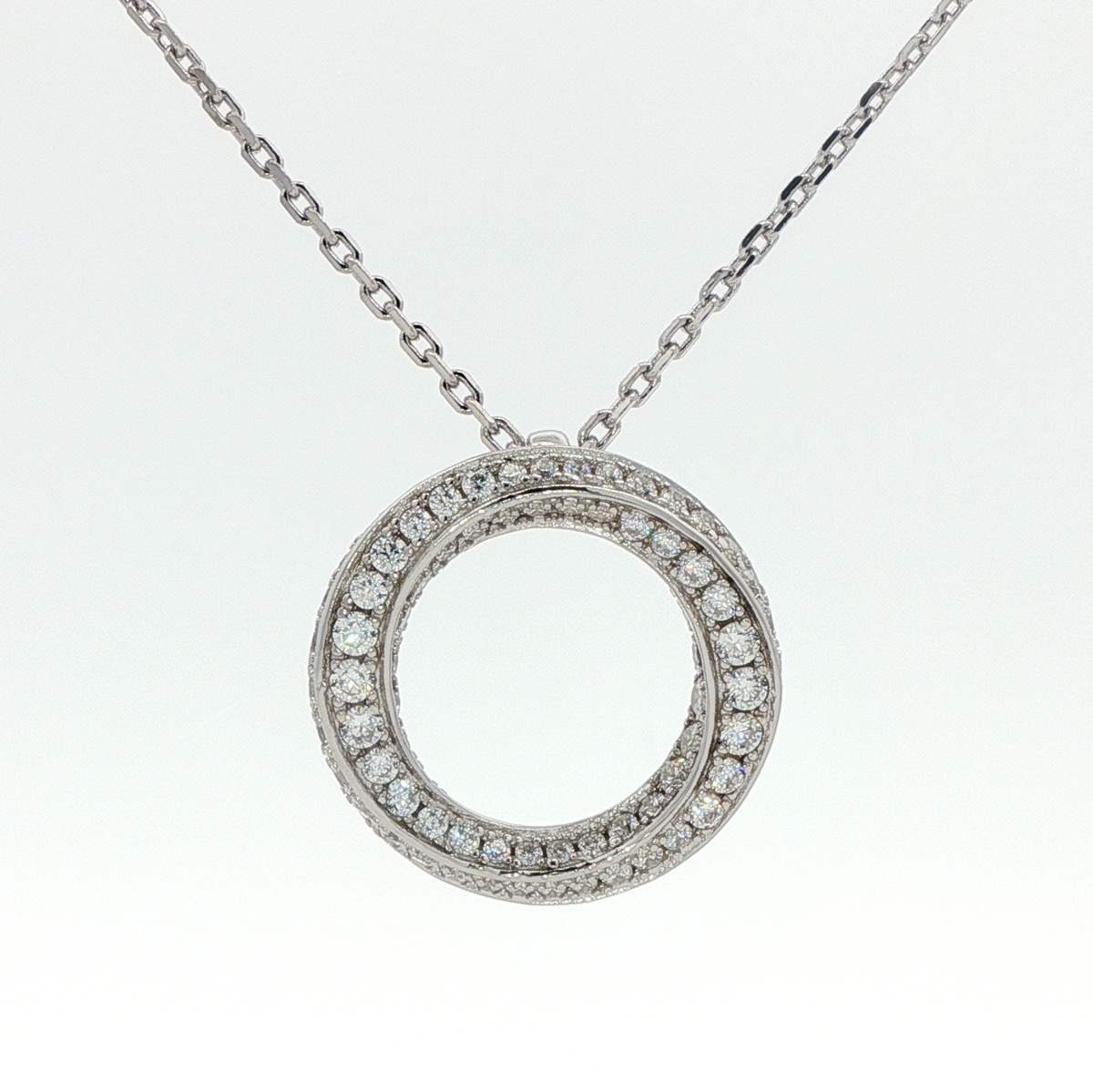 Spiral Necklace with White Round Stone – on White Gold