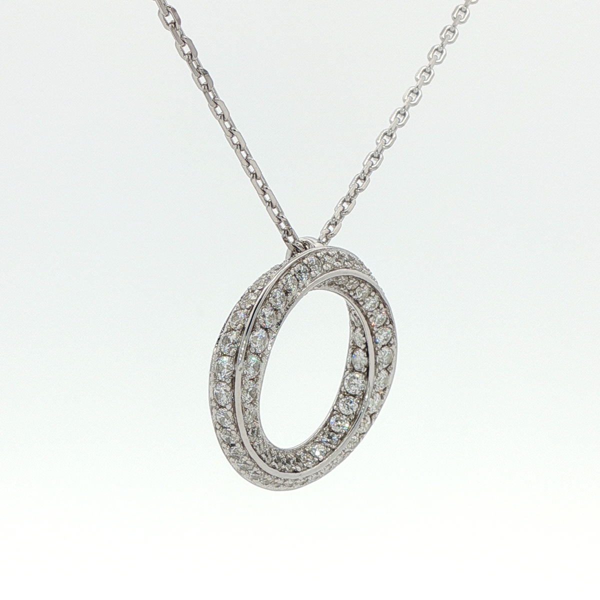 Spiral Necklace with White Round Stone – on White Gold