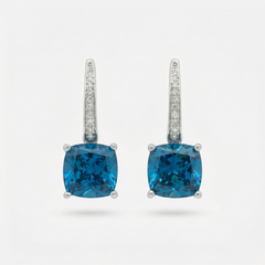Princess Drop Earring with Blue Princess Stone – on White Gold