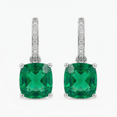 Princess Drop Earring with Green Princess Stone – on White Gold