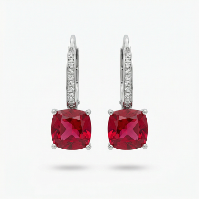 Princess Drop Earring with Red Princess Stone – on White Gold