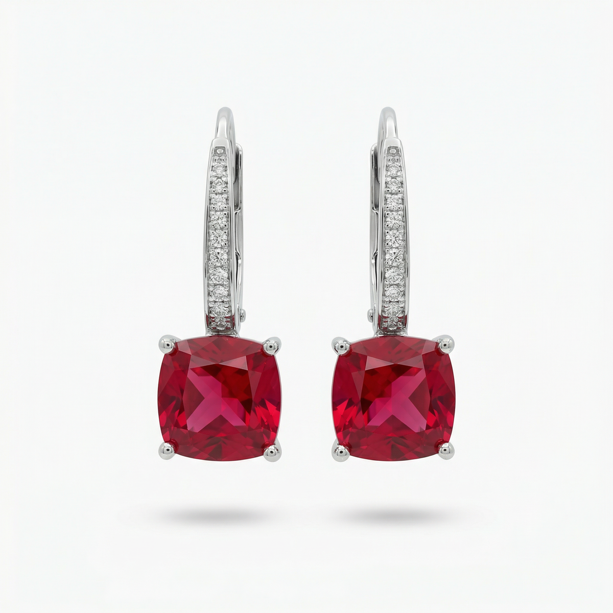 Princess Drop Earring with Red Princess Stone – on White Gold