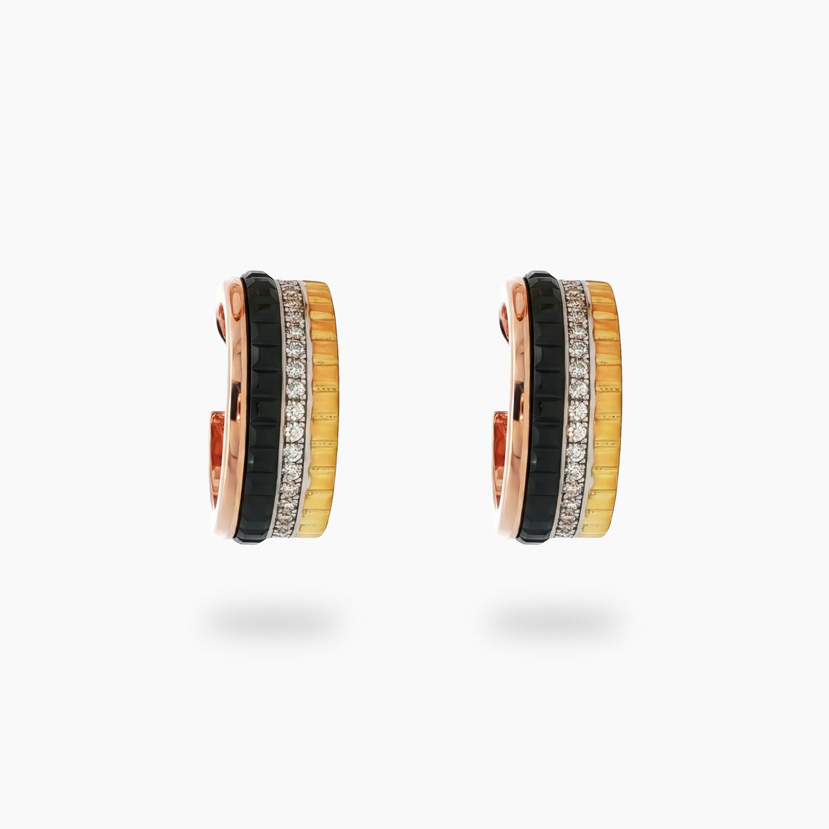 Quatre Earrings with White Round Stone – on Yellow Gold