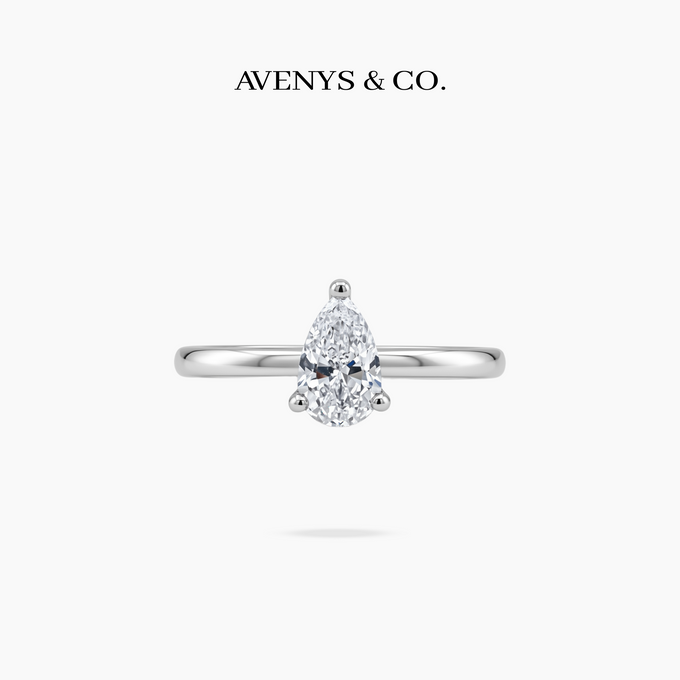 Pear Delicate Ring with White Pear Stone – on White Gold