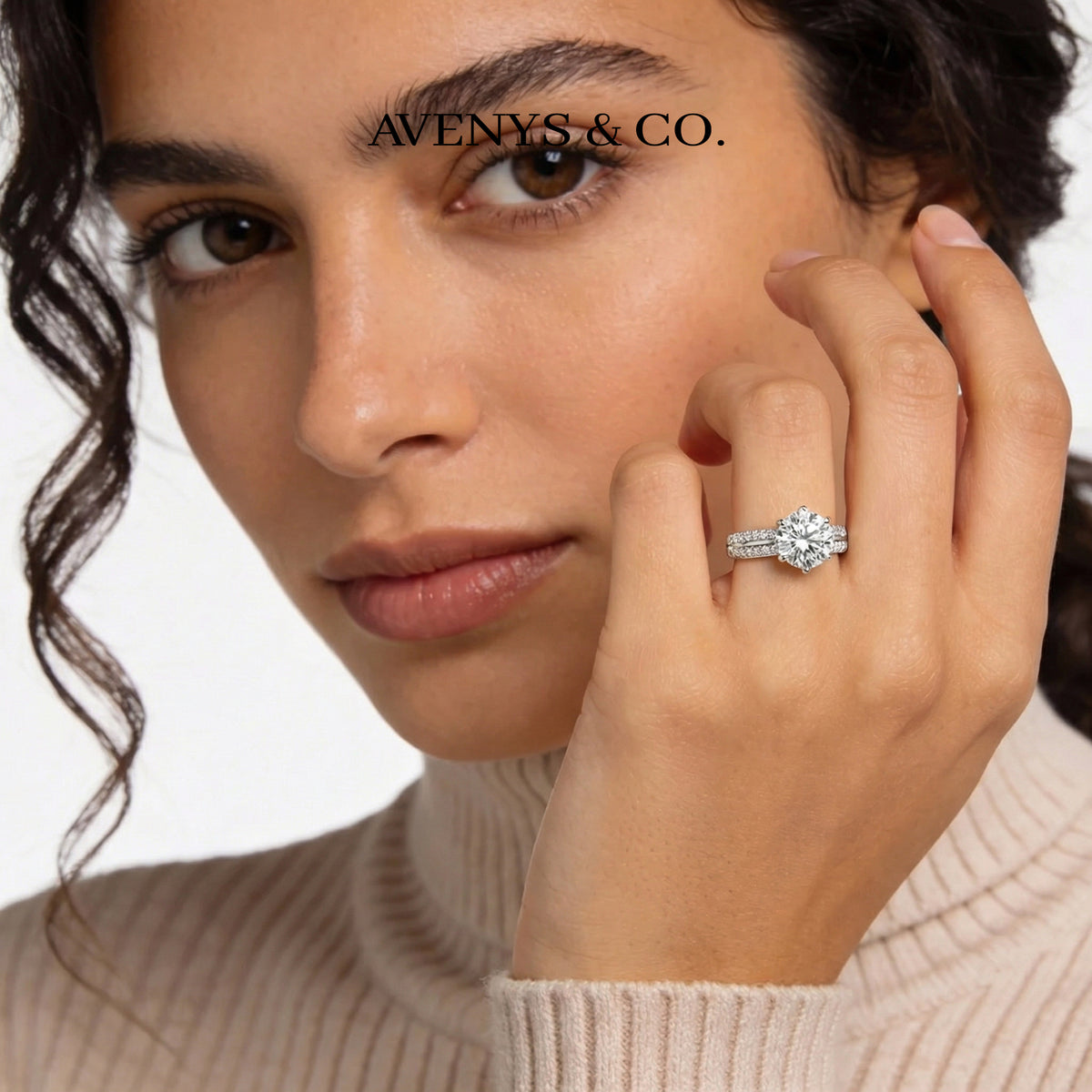 Twist Pave Solitaire Ring with White Round Stone – on White Gold