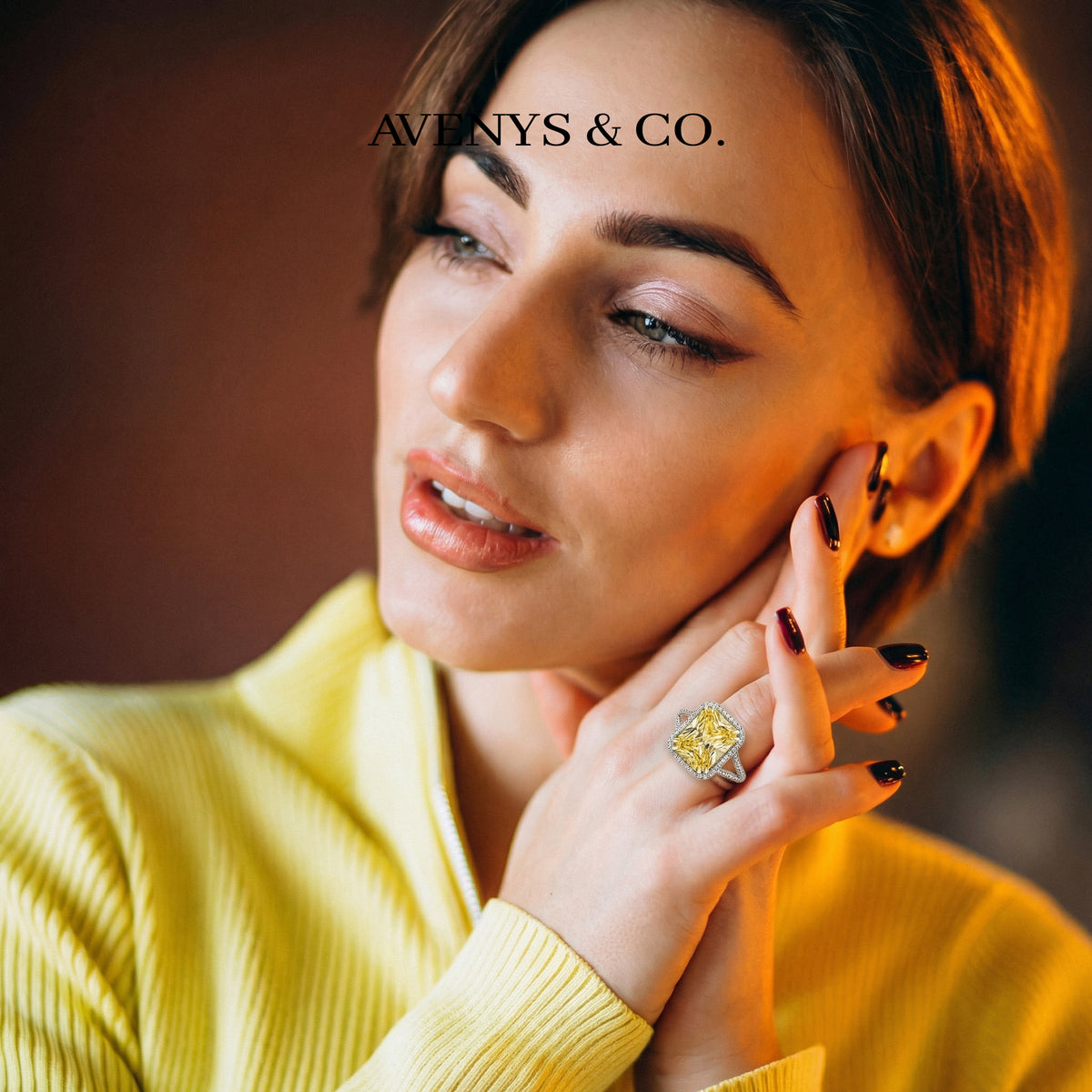 Sunset Radiant Ring with Yellow Radiant Stone – on White Gold