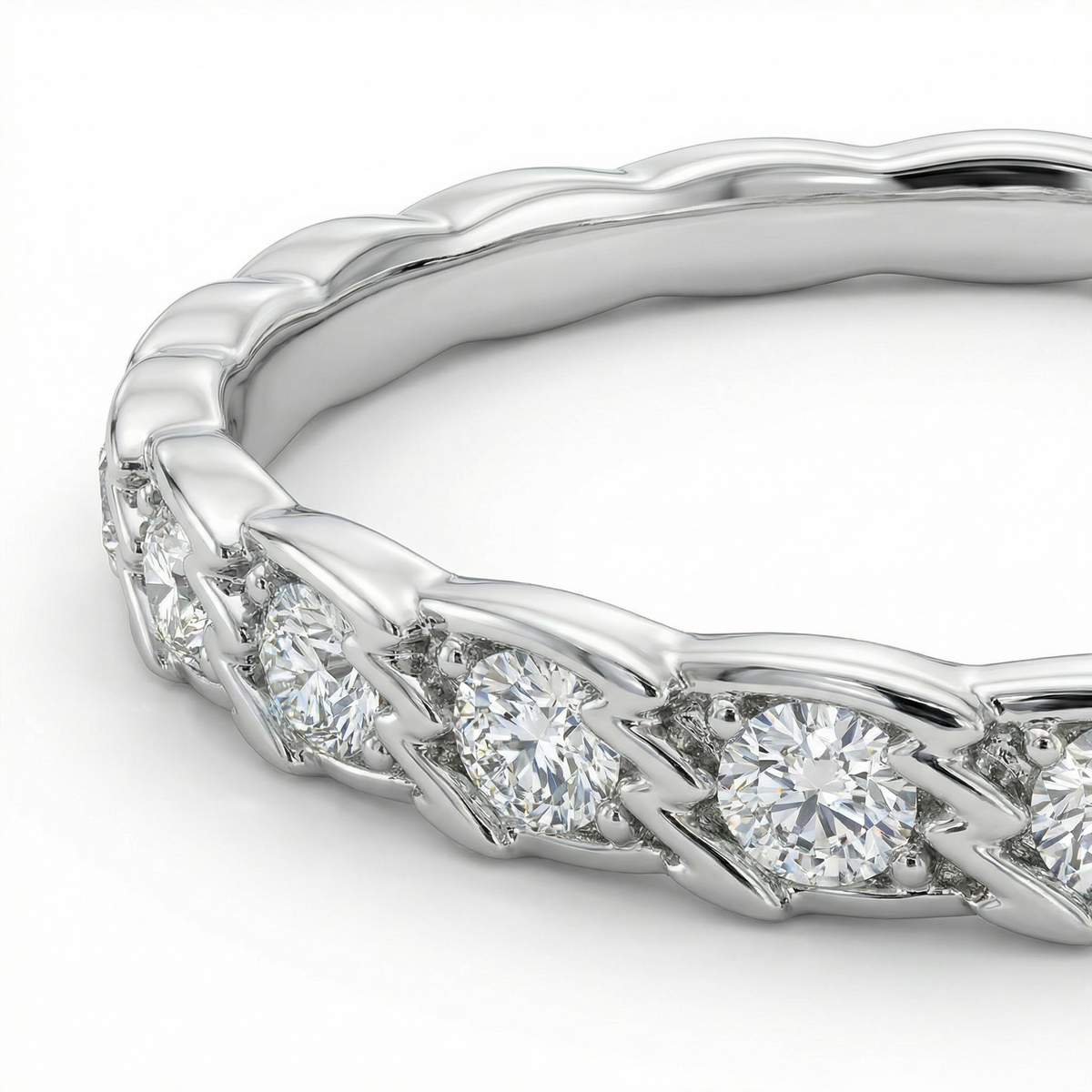 Birds Bangle with White Round Stone – on White Gold