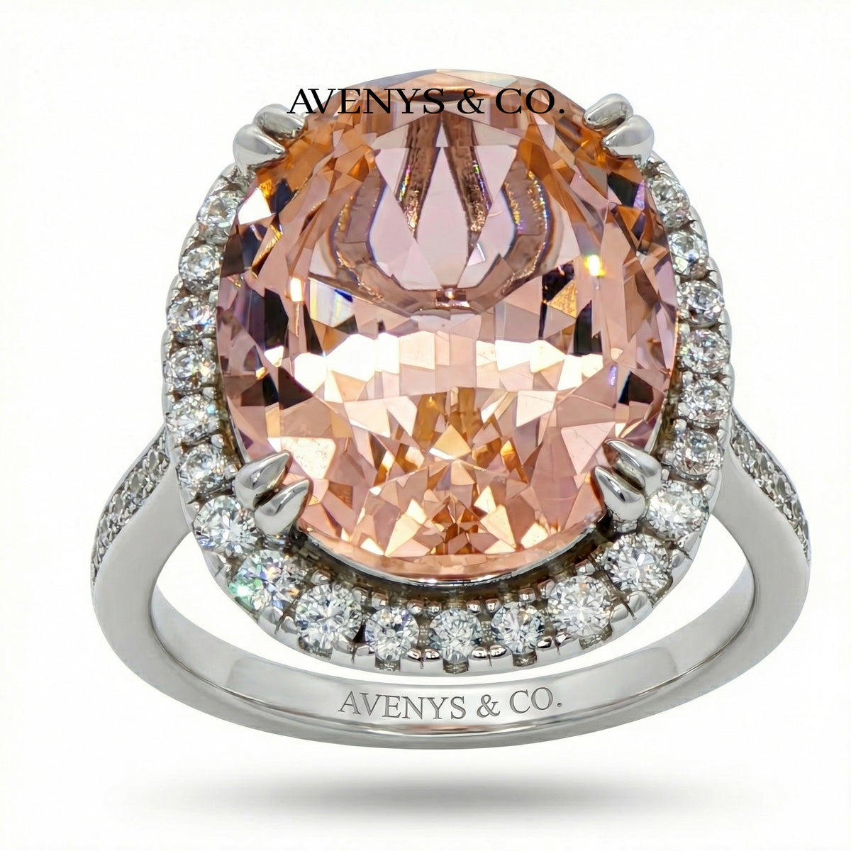Regent Ring with Pink Cushion Stone – on White Gold