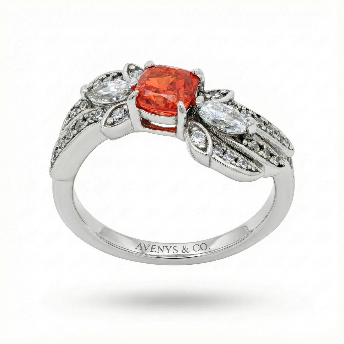 Red Wings Ring with Red Cushion Stone – on White Gold – AVENYS MALAYSIA
