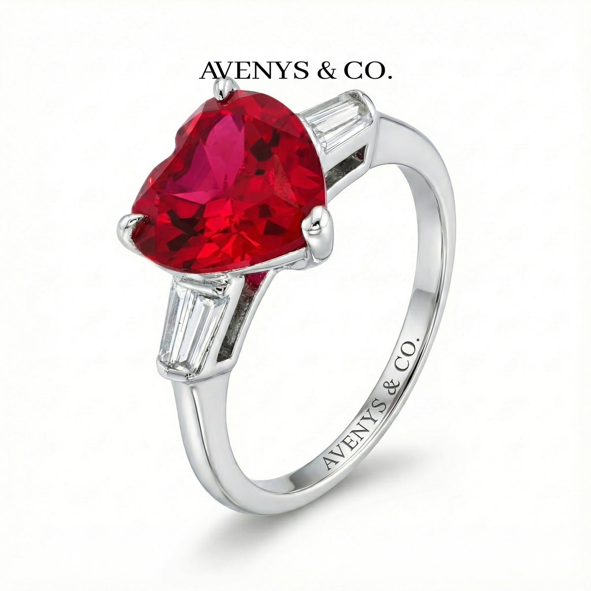 Love Heart Ring with Red Heart Stone – on White Gold