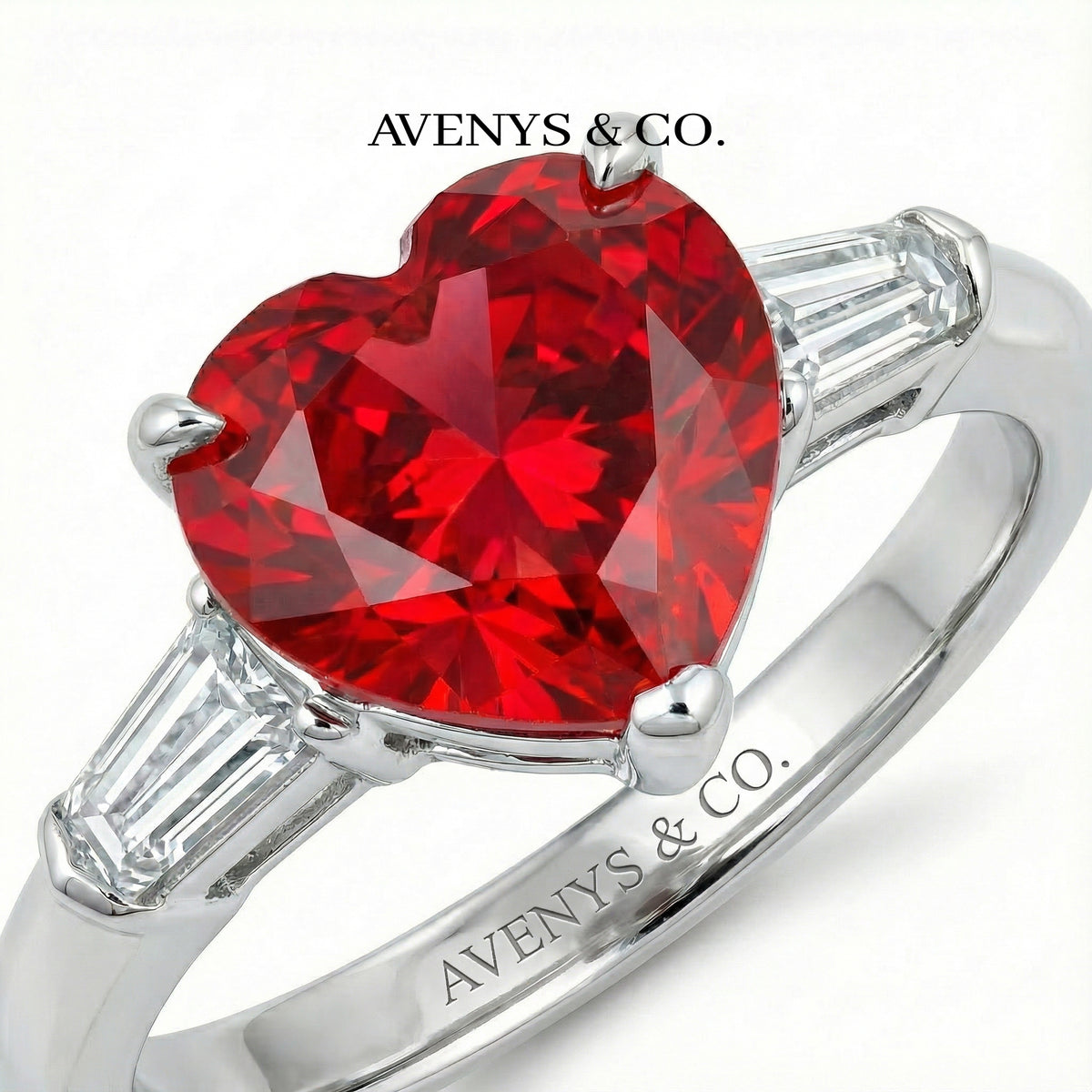 Love Heart Ring with Red Heart Stone – on White Gold