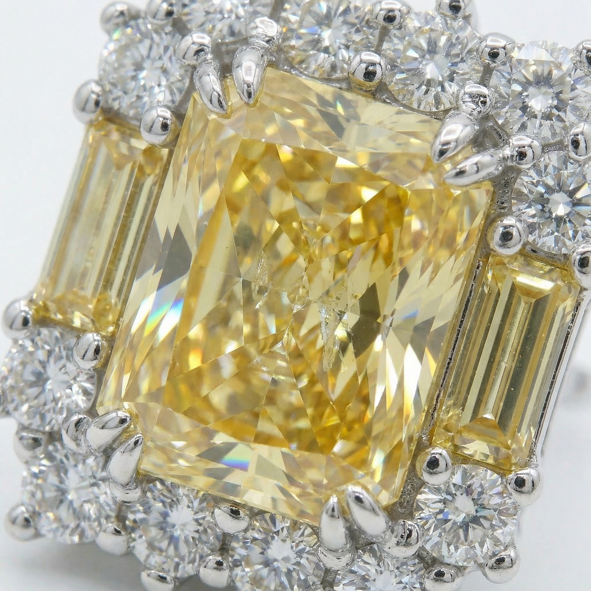 Sunshine Halo Earrings with Yellow Radiant Stone – on White Gold