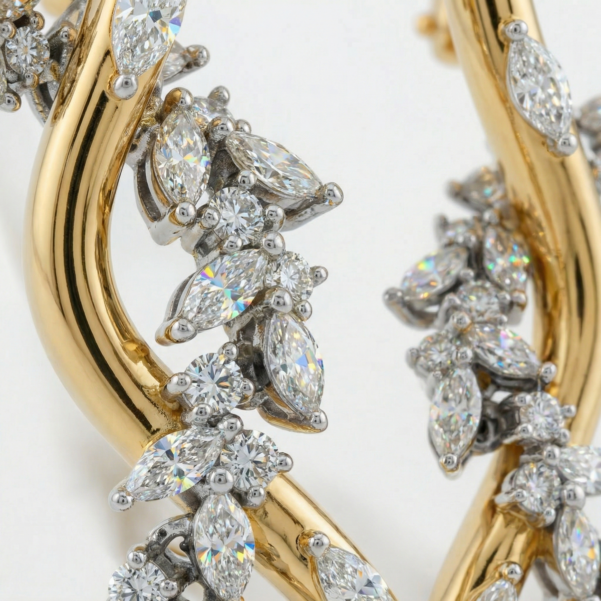 Ivy Earrings with White Marquise Stone – on Yellow Gold