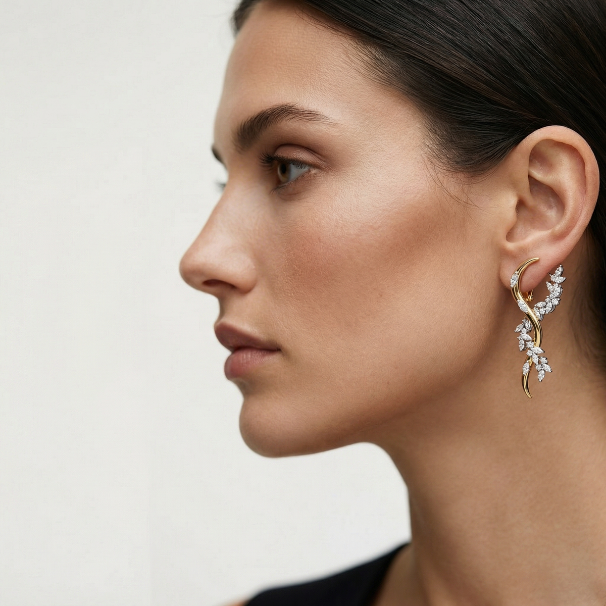 Ivy Earrings with White Marquise Stone – on Yellow Gold