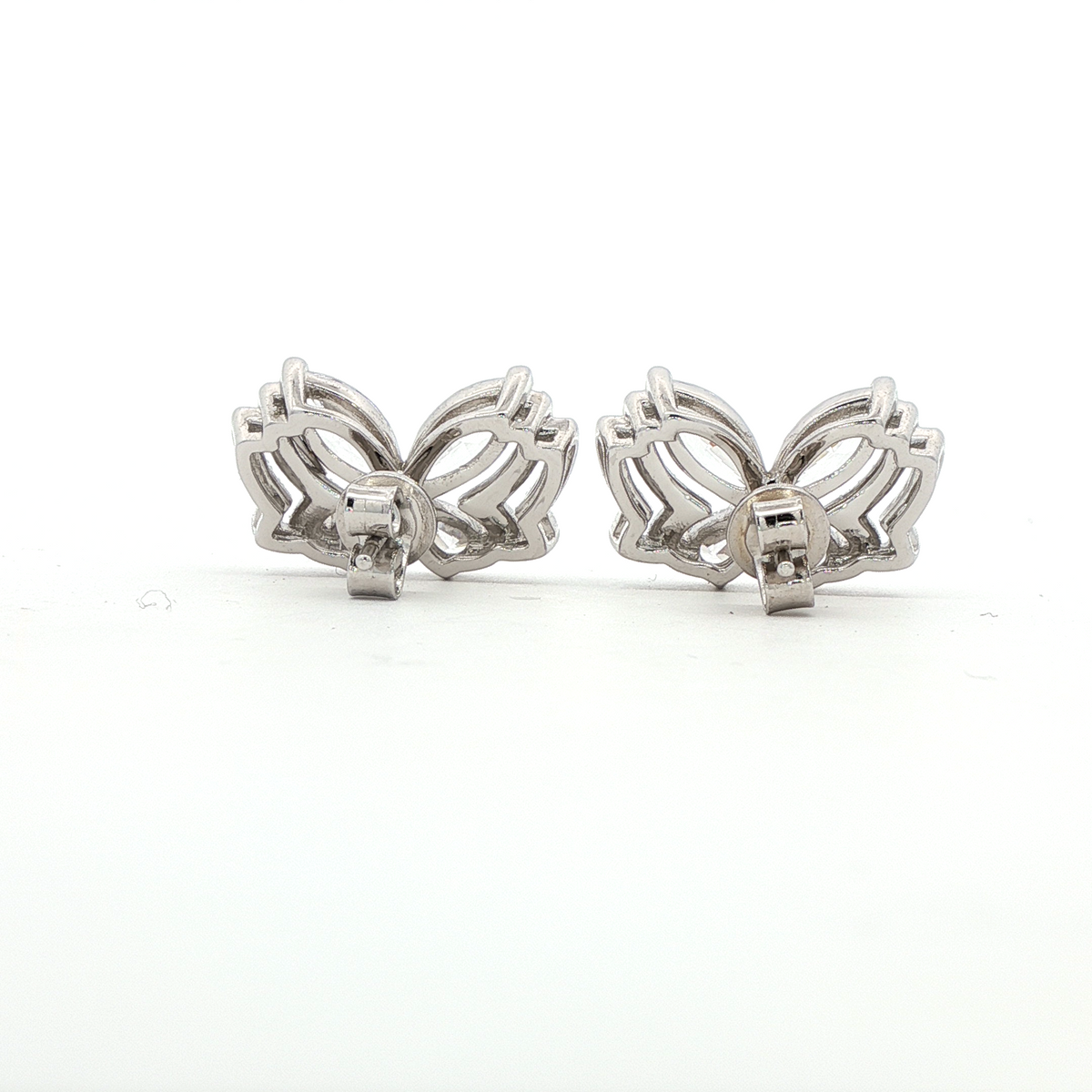 Butterfly Wide Earings with White Marquise Stone – on White Gold
