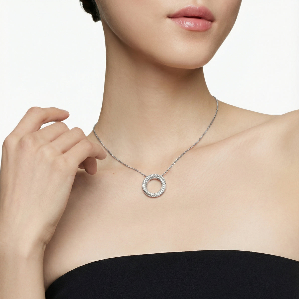 Spiral Necklace with White Round Stone – on White Gold