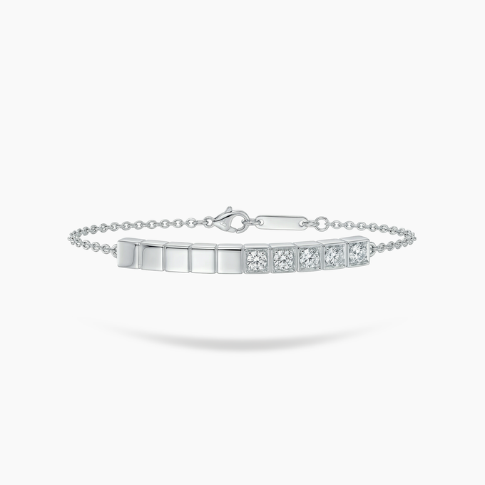 Square Line Bracelet with White Round Stone – on White Gold