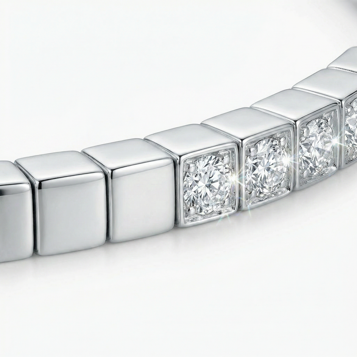 Square Line Bracelet with White Round Stone – on White Gold