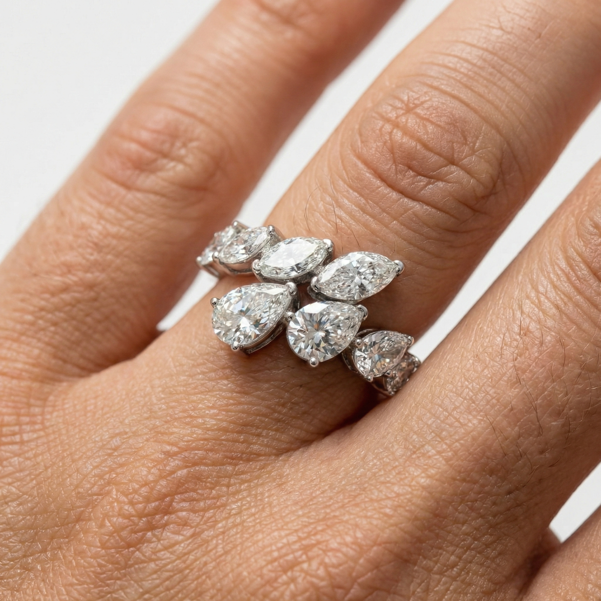 Wrap Wings Ring with White Pear Avenys Brilliance Stone™ – on White Gold