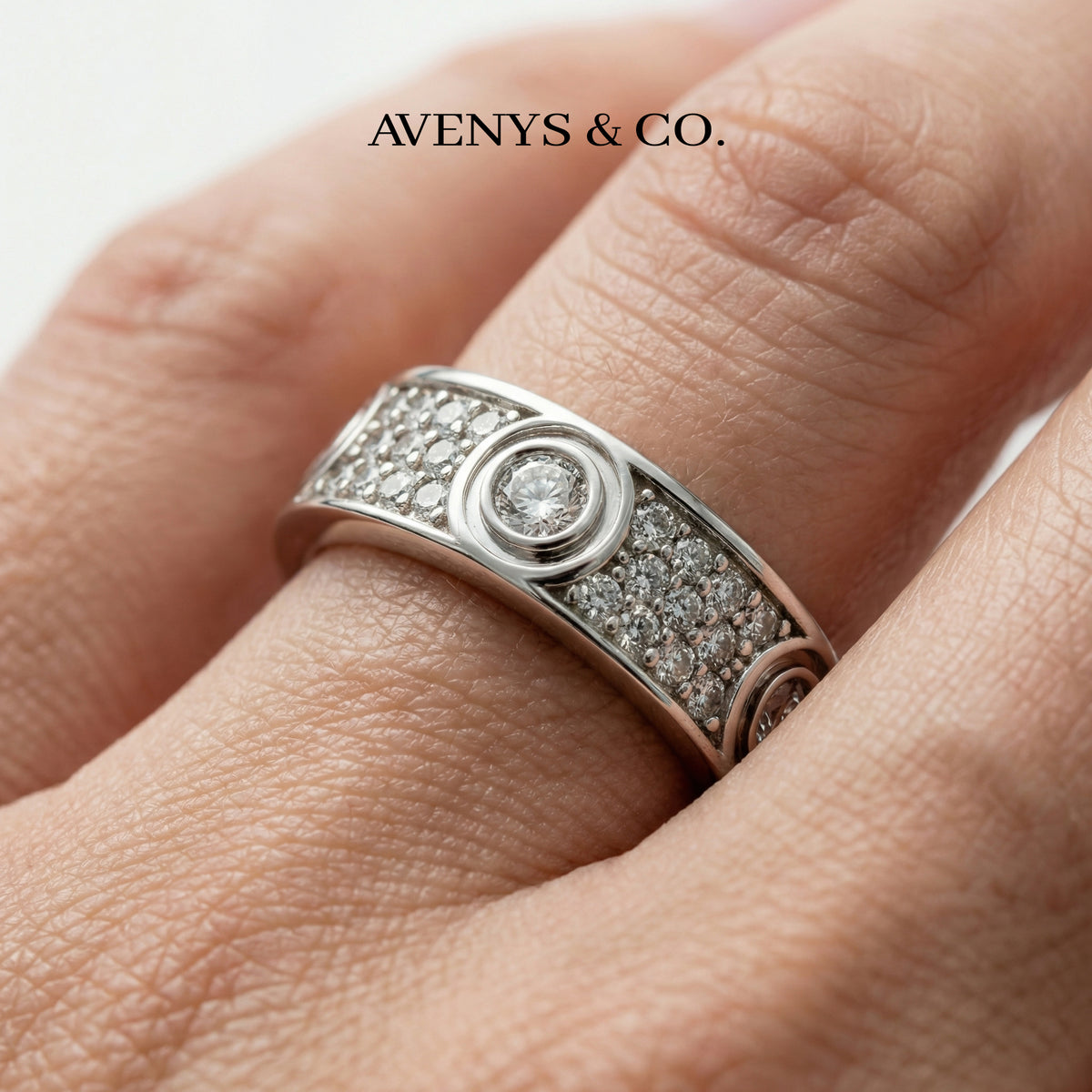 Halo Pave Diamond Ring with White Round Stone – on White Gold